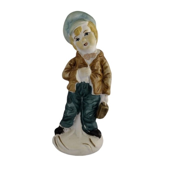 VTG Hand-Painted Dutch Boy Figurine In Brown Jacket Bow Tie Hat Lunch Box 6.5" - Picture 1 of 6